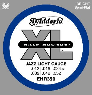 D'Addario EHR350 Half Round Electric Guitar Strings, Jazz Light, 12-52